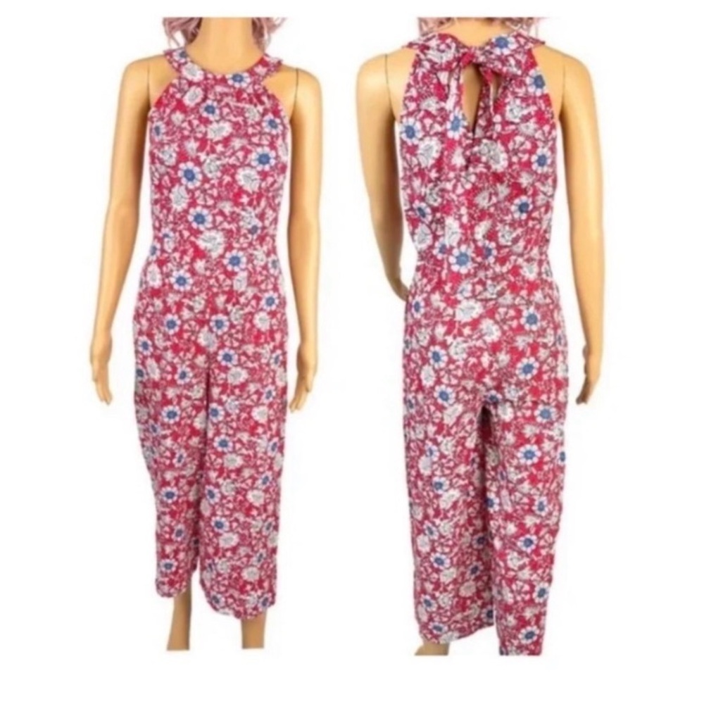 LOFT Red Floral Halter Jumpsuit